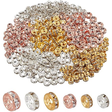 arricraft About 500 Pcs 3 Colors Rhinestone Spacer Beads, Large Hole Grade A Rhinestone Beads Rondelle Crystal Pave Spacer Beads for DIY Jewellery Making