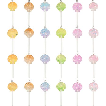 ARRICRAFT 24 Pcs Candy Resin Pendants, Colorful Paillette Candy Pendant Charm Resin Lollipop Shape Charm with Platinum Iron Loopand for Art Craft Jewelry Making