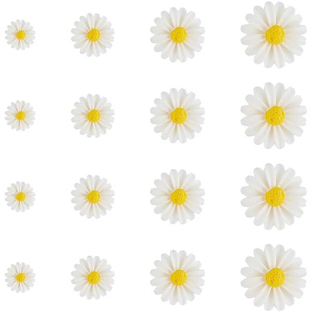 AHANDMAKER 100 Pcs Flatback Resin Daisy, 4 Styles Resin Daisies Mini Decorated Daisies for Jewelry Making Scrapbooking Phone Case Decor Hair Accessories Fairy Garden Decor