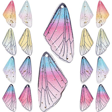 SUNNYCLUE 1 Box 32Pcs 8 Colors Butterfly Wings Pendants Transparent Resin Insect Wing Dragonfly Wing Charms with Gold Foil for DIY Earring Necklace Jewellery Making Crafts
