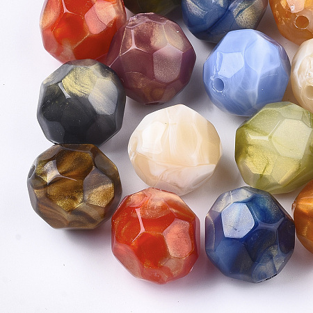 Honeyhandy Acrylic Beads, Imitation Gemstone, Faceted, Round, Mixed Color, 22x22.5~23mm, Hole: 3mm