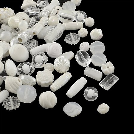 NBEADS 500g Mixed Shapes White Acrylic Beads