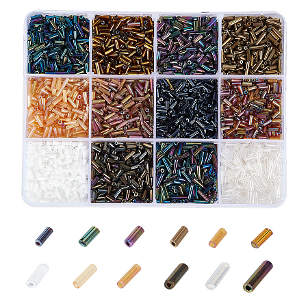 PandaHall Elite 4806pcs 12 Styles Glass Bugle Beads, Metallic Long Seed Beads Tube Beads Craft Beads Loose Spacer Bead for Earrings Bracelets Necklaces Waist Chain Jewelry Making, 6x2mm 4x2mm