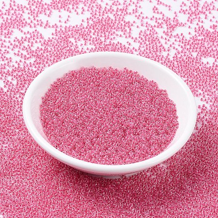 MIYUKI Round Rocailles Beads, Japanese Seed Beads, (RR208) Carnation Pink Lined Crystal, 11/0, 2x1.3mm, Hole: 0.8mm, about 1100pcs/bottle, 10g/bottle