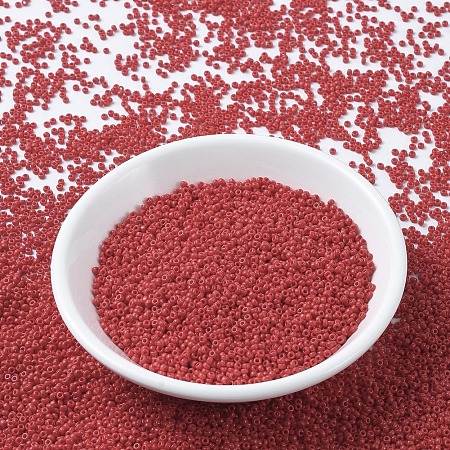 MIYUKI Round Rocailles Beads, Japanese Seed Beads, (RR408) Opaque Red, 11/0, 2x1.3mm, Hole: 0.8mm, about 1100pcs/bottle, 10g/bottle