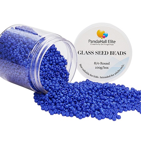 PandaHall Elite 8/0 Glass Seed Beads Blue Diameter 3mm Loose Beads for DIY Craft, about 2000pcs/box