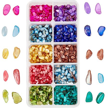 SUPERFINDINGS 120G 10 Colors No Hole Irregular Dyed Shell Beads Natural Chip Beads Beach Theme Beads for Jewelry Making DIY Crafts