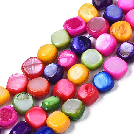 Honeyhandy Natural Trochid Shell/Trochus Shell Beads Strands, Dyed, Flat Round, Colorful, 5~9x1~6mm, Hole: 0.8mm, about 49~50pcs/strand, 15.16 inch~15.87 inch(38.5cm~40.3cm)
