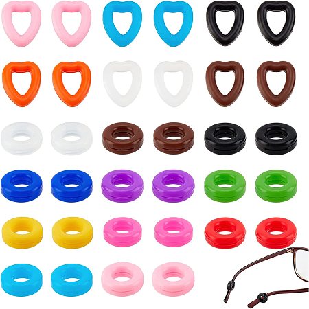 NBEADS 17 Pairs 2 Styles Eyeglass Ear Grip, Silicone Eyeglass Sleeve Retainer Anti-slip Heart and Round Glasses Retainers for Eyeglass Sunglass, Mixed Color