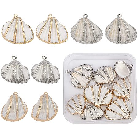 CHGCRAFT 8Pcs Electroplate Sea Shell Pendants Plated Scallop Seashells Charms Bulk with Iron Findings for Jewelry Making