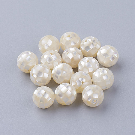 Honeyhandy Natural White Shell Beads, Mother of Pearl Shell Beads, Round, Seashell Color, 12mm, Hole: 1mm