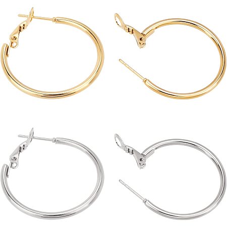 BENECREAT 10 Pairs Stainless Steel Hoop Earrings 2 Colors Round Beading Hoop for Jewelry Making DIY Jewelry Crafts (30mm/1.18 Inch Diameter)