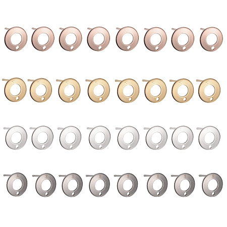 Arricraft 32Pcs/Box 4 Colors 304 Stainless Steel Stud Earring Findings, Donut, Mixed Color, 10.3mm, Hole: 1.3mm, Pin: 0.7mm, 8pcs/color
