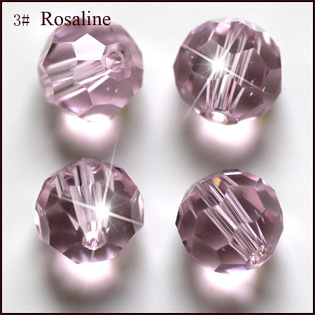 Honeyhandy Imitation Austrian Crystal Beads, Grade AAA, Faceted, Round, Pink, 8mm, Hole: 0.9~1.4mm