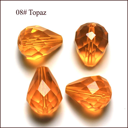 Honeyhandy Imitation Austrian Crystal Beads, Grade AAA, Faceted, teardrop, Orange, 8x10mm, Hole: 0.9~1mm