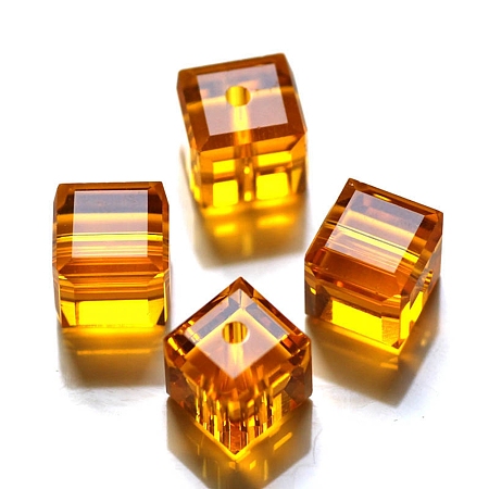 Honeyhandy Imitation Austrian Crystal Beads, Grade AAA, Faceted, Cube, Orange, 5~5.5x5~5.5x5~5.5mm(size within the error range of 0.5~1mm), Hole: 0.7~0.9mm
