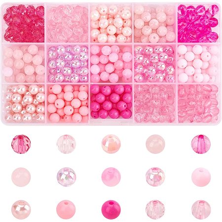 CHGCRAFT 525Pcs 8mm Pink Imitation Crystal Beads Pink AB Color Plated Transparent Acrylic Beads for DIY Craft Jewelry Making