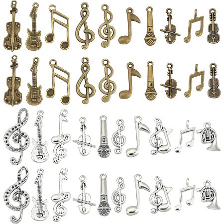 PH PandaHall 120pcs Music Charms, 20 Styles Musical Instrument Pendants Notes Symbol Charms Music Elements Charm Microphone Violin Guitar Charms for Necklace Bracelet Earrings Keychain Jewelry Making