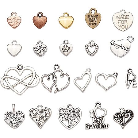 NBEADS 120g Heart Shape Tibetan Style Alloy Pendants, 22 RANDOM MIXED Kinds of Valentine's Day Alloy Pendant Charms Jewelry Crafting Supplies for DIY Necklace Bracelet Arts Projects