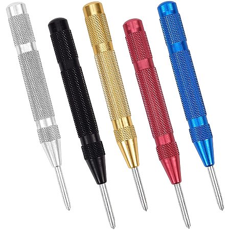 BENECREAT 5PCS 5x0.5 inch High-speed Center Punch Steel Center Hole Punch with Adjustable Tension for Wood, Metal and Plastic Hole Punching