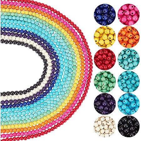 arricraft About 800 Pcs 12 Colors Turquoise Beads, Natural Smooth Turquoise Gemstone Beads Round Loose Stone Beads for Bracelet Necklace Jewelry Making ( Hole: 1mm )