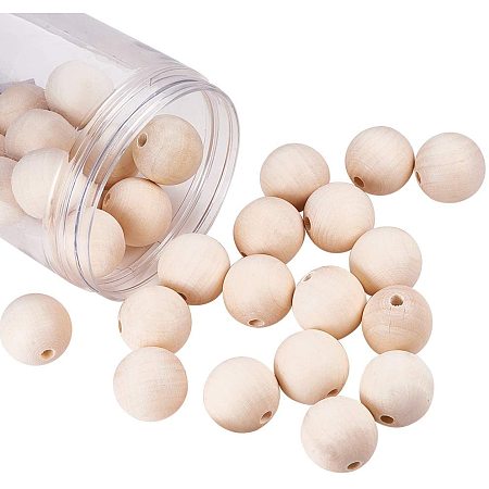 NBEADS 1 Box 30 Pcs 30mm Round Wooden Spacer Beads with 6mm to 7mm Hole, Unfinished Round Wooden Loose Beads Wooden Beads Charms for DIY Jewelry Craft Making, Moccasin