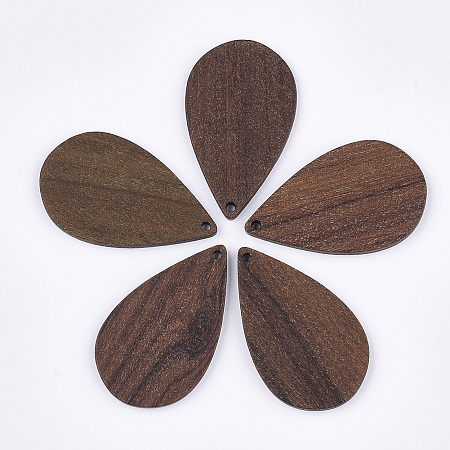 Honeyhandy Walnut Wood Pendants, Teardrop, Saddle Brown, 39.5x24x2mm, Hole: 1.8mm