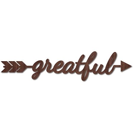 CREATCABIN Cutout Sign Greatful Arrow Wooden Wall Art Decor Wood Word Sculpture Signs Rustic Farmhouse for Housewarming Home Front Door Entryway Wall Decoration, Brown, 11.9 x 2.7inch