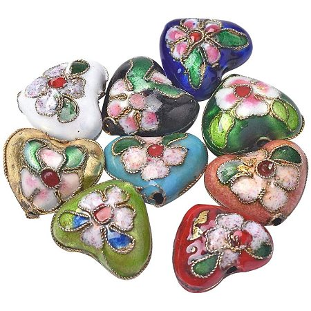 CHGCRAFT About 5pcs Handmade Cloisonne Beads Heart Shaped Charm Mixed Color Spacer Beads Smooth Surface Loose Beads for DIY Jewelry Making