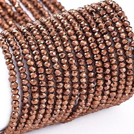 ARRICRAFT Electroplate Glass Beads Strands, Full Plated, Faceted, Rondelle, Copper Plated, 2x1.5mm, Hole: 0.6mm, about 235~247pcs/Strand, 14.57~14.76 inches(37~37.5cm)