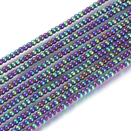 Honeyhandy Electroplate Glass Beads Strands, Round, Full Plated, Multi-color Plated, 2mm, Hole: 0.6mm, about 180pcs/strand, 14.17 inch(36cm)