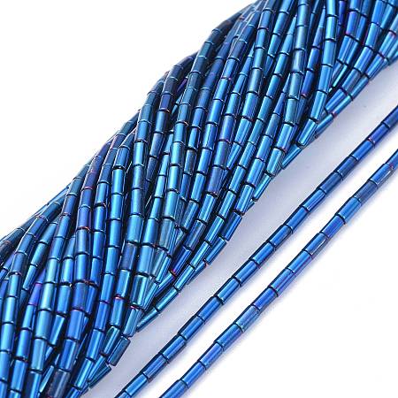 Honeyhandy Electroplate Glass Beads Strands, Full Plated, Column, Blue Plated, 4.5~5x2.5mm, Hole: 0.8mm, about 75pcs/Strand, 14.17 inch(36cm)