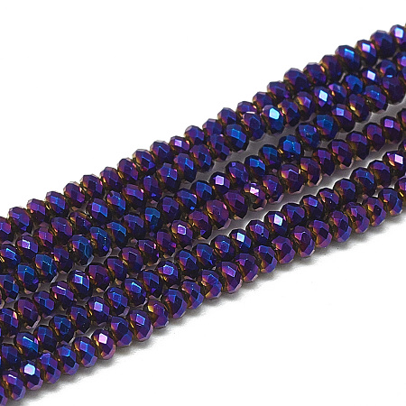 ARRICRAFT Electroplate Glass Beads Strands, Faceted, Rondelle, Purple, 2.5x1.5mm, Hole: 0.8mm, about 200pcs/strand, 12.2 inches