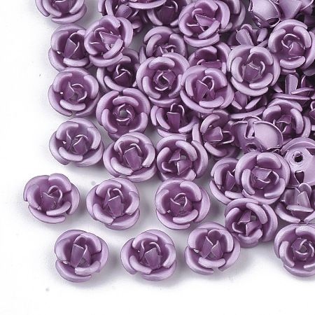 Honeyhandy Aluminum Beads, Frosted, Long-Lasting Plated, 3-Petal Flower, Violet, 6x4.5mm, Hole: 0.8mm