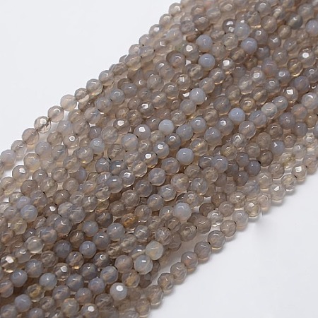 Honeyhandy Natural Agate Round Beads Strand, Dyed, Faceted, WhiteSmoke, 4mm, Hole: 1mm, about 92pcs/strand, 14.5 inch