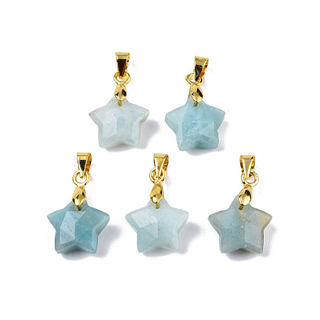 Honeyhandy Natural Amazonite Charms, with Golden Plated Brass Findings, Faceted Star, Star: 12x12.5x5.5mm, Hole: 3.5x4mm