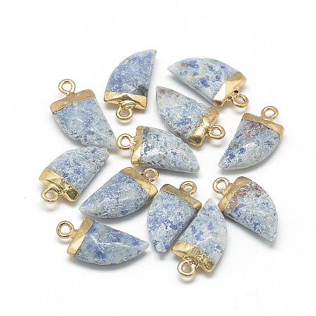 Honeyhandy Natural Sodalite Pointed Pendants, with Brass Findings, Faceted, Tusk Shape, Golden, Steel Blue, 21x11x5.5mm, Hole: 2mm