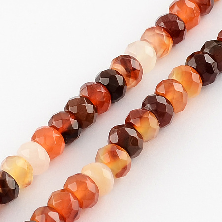 Dyed Natural Red Agate Stone Bead Strands, Faceted, Rondelle, Orange Red, 8x5mm, Hole: 1mm, about 80pcs/strand, 15.7 inch