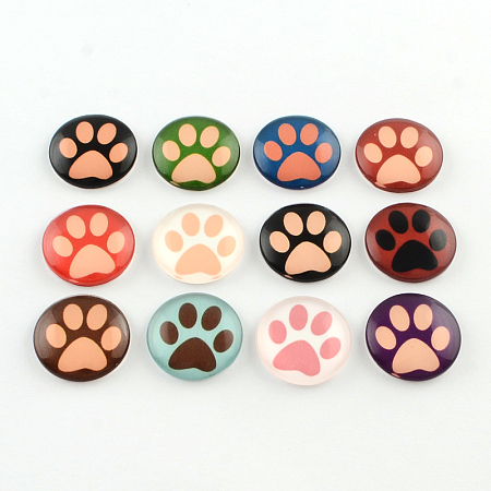 ARRICRAFT Half Round/Dome Dog Paw Print Photo Glass Flatback Cabochons for DIY Projects, Mixed Color, 12x4mm