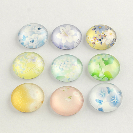 Honeyhandy Flower Pattern Flatback Half Round Glass Dome Cabochons for DIY Projects, Mixed Color, 10x3.5mm