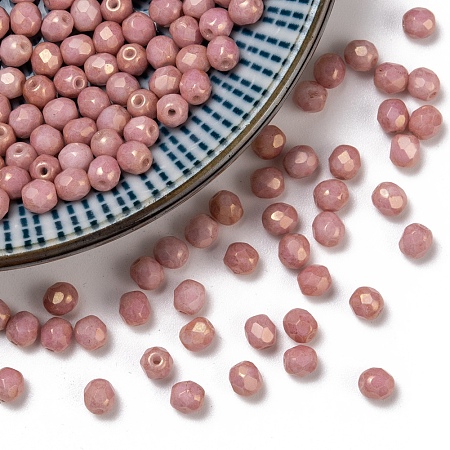 Arricraft Czech Fire Polished Glass Beads, Faceted, Drum, Pink, 4x4mm, Hole: 0.8mm, about 115pcs/10g