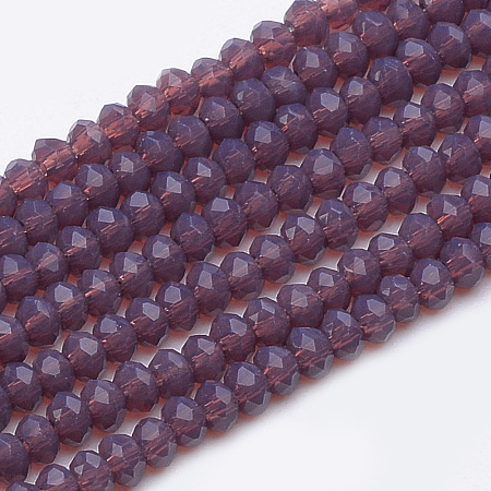Honeyhandy Imitation Jade Glass Beads Strands, Faceted, Rondelle, Purple, 2.5~3.1x1.5~2.2mm, Hole: 0.5mm, about 185~200pcs/strand, 16~17.5 inch