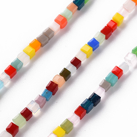 Honeyhandy Glass Beads Strands, Faceted Cube, Mixed Color, 2.5x2.5x2.5mm, Hole: 0.6mm, about 194pcs/strand, 18.03 inch(45.8cm)