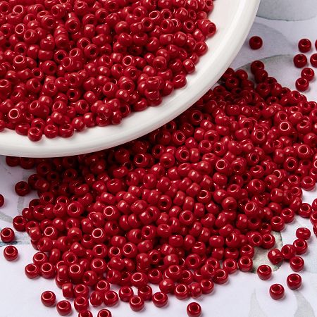 Honeyhandy MIYUKI Round Rocailles Beads, Japanese Seed Beads, 8/0, (RR408) Opaque Red, 8/0, 3mm, Hole: 1mm, about 422~455pcs/10g