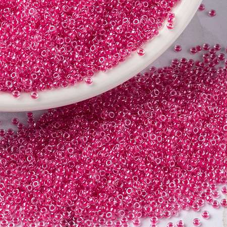 MIYUKI Round Rocailles Beads, Japanese Seed Beads, 15/0, (RR208) Carnation Pink Lined Crystal, 1.5mm, Hole: 0.7mm, about 5555pcs/10g