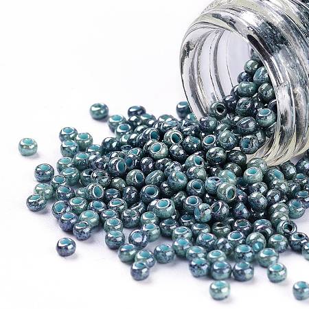 Honeyhandy TOHO Round Seed Beads, Japanese Seed Beads, (1208) Opaque Blue Marbled, 11/0, 2.2mm, Hole: 0.8mm,  about 1110pcs/10g