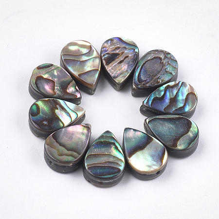 Honeyhandy Abalone Shell/Paua Shell Beads, teardrop, Green, 12x8x3.5~4mm, Hole: 1mm