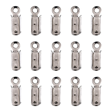 Honeyhandy 201 Stainless Steel Fold Over Crimp Cord Ends, Stainless Steel Color, 10x3.5x3mm, Hole: 1mm