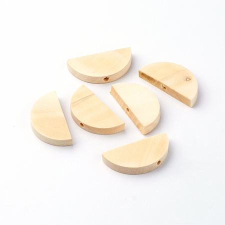 Honeyhandy Unfinished Wood Beads, Natural Wooden Loose Beads Spacer Beads, Flat Half Round, PapayaWhip, 15x30x5mm, Hole: 2mm