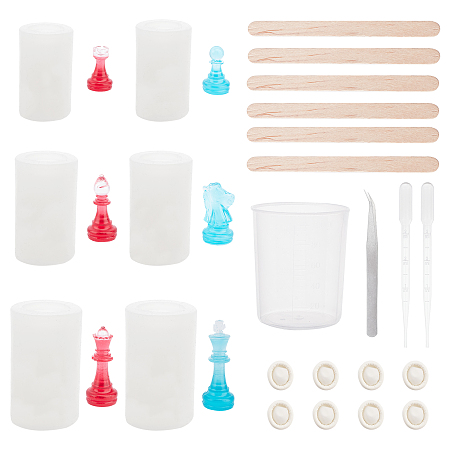 DIY Chess Knight Shape Silicone Molds Kits, with Polypropylene(PP) Measuring Cup, Graduated Cup, Disposable Plastic Dropper, Disposable Latex Finger Cots, 304 Stainless Steel Beading Tweezers, Clear, 31x41mm